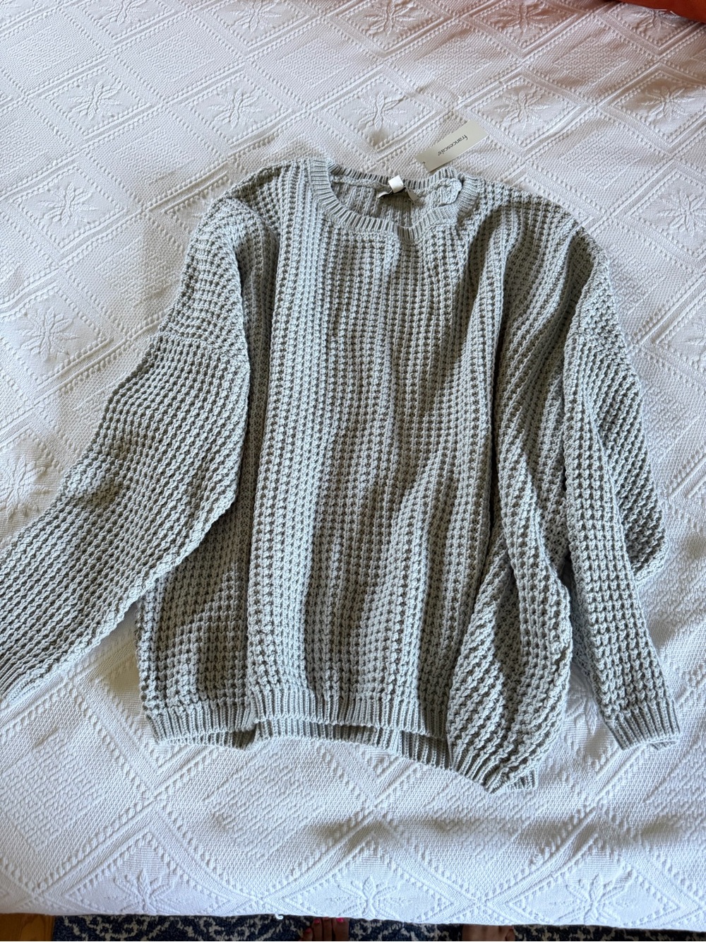 Francesca's Collections Light Gray Waffle-Knit Crewneck Sweater